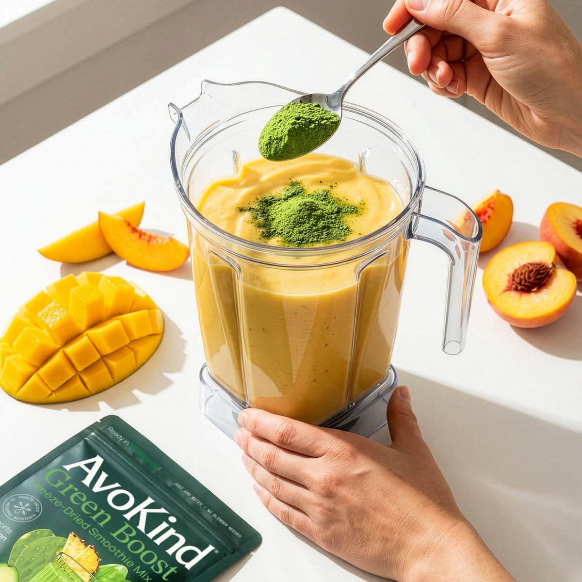 Golden Boost mango peach smoothie recipe